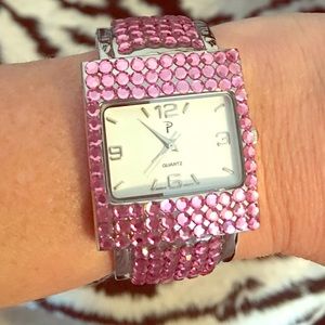 COPY - Ladies cuff pink rhinestone watch